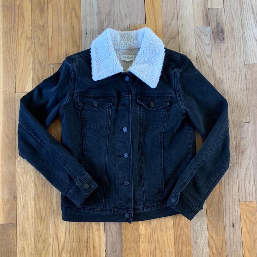 Black Denim Sherpa Jacket